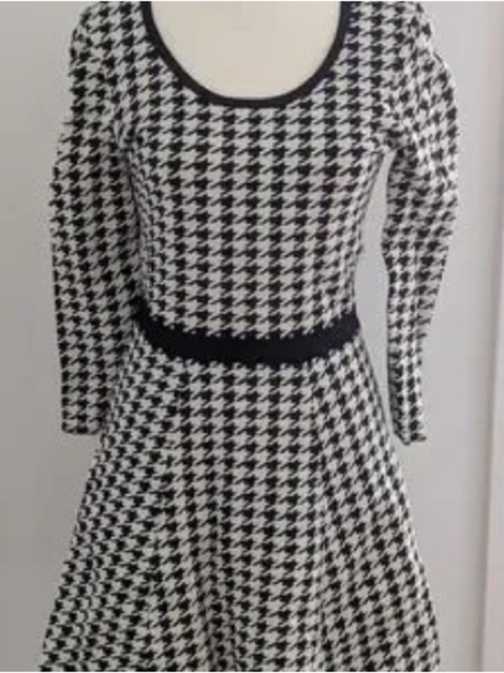 Pink Tartan Houndstooth Long Sleeve Fit-and-Flare Dress - Picture 2 of 2